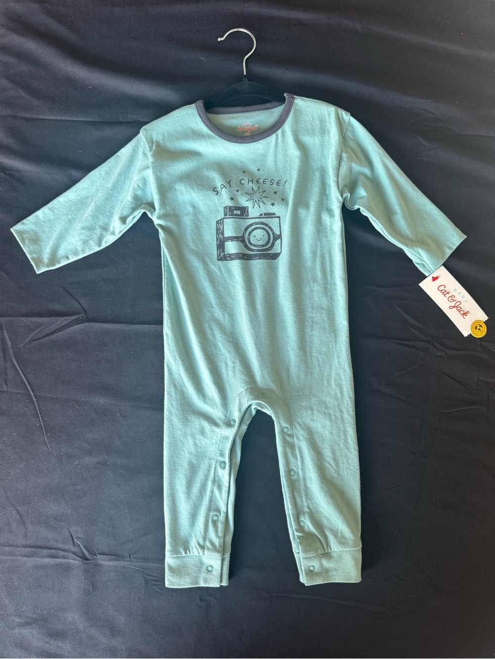 NWT Cat & Jack Baby Mint Green Say Cheese Camera Long Sleeve Romper Jumpsuit